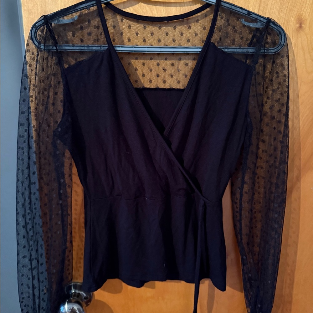Elegant Black Sheer Sleeve Wrap Top